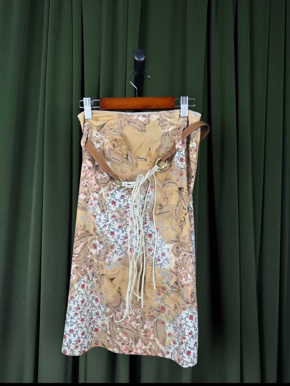 Paris Blues Women Cream Tan Floral Mini Dress with Tassel Belt Sleeveless